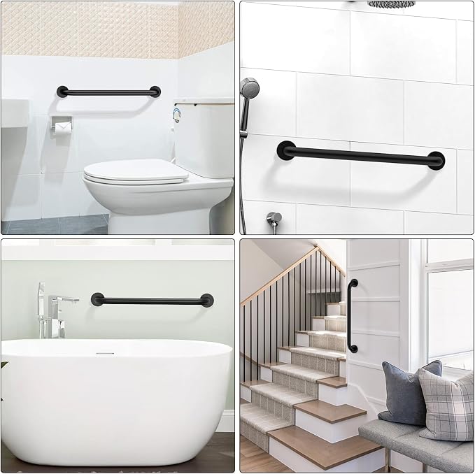 2 Pack 20 Inch Shower Grab Bar Matte Black, ZUEXT Stainless Steel Safety Grab Bar Handle, Bathroom Balance Bar, Safety Hand Rail Support - Handicap, Elderly, Injury, Seniors Assist Bath Handle