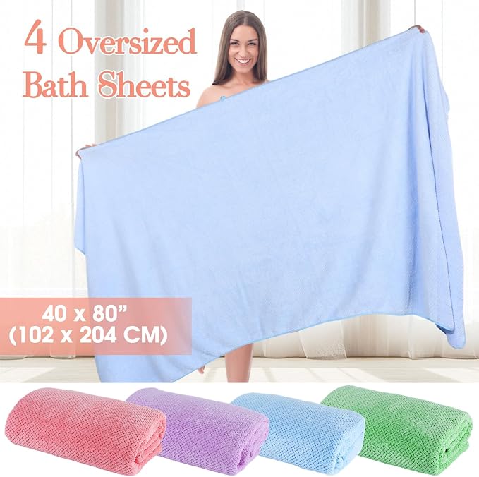 Newwiee 4 Pcs Oversized Bath Towels 40'' x 80'' Extra Large Bathroom Sheet Towels for Adults Quick Dry Soft Absorbent Fluffy Microfiber Shower Sheet for Fall Decor Spa Beach Hotel(Bright Colors)