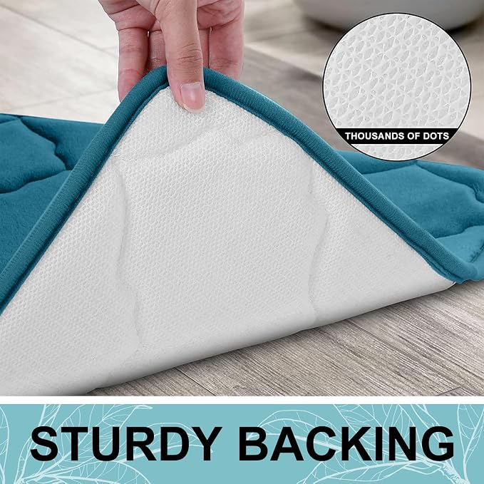 OLANLY Memory Foam Bath Mat Rug 70x24, Ultra Soft and Absorbent Bathroom Rugs, Non-Slip, Comfortable, Machine Washable Bath Carpet for Bathroom Floor, Shower and Home Decor Accessories, Peacock Blue