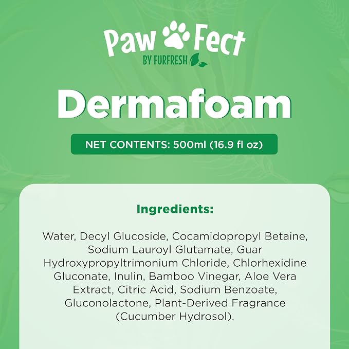 DermaFoam Dog Shampoo 16 oz | Pet Supplies for Odor Control & Greasy Coats – Sulfate Free Moisturizing Formula Pet Shampoo, Fresh Cucumber Scent 500ml