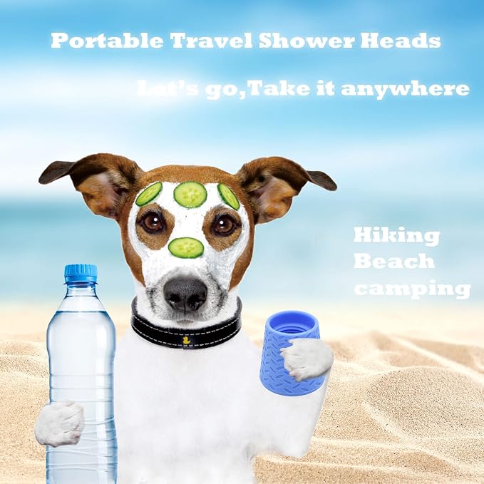 3 Pieces Portable Outdoor Shower for Dogs,Portable Shower Head,Bottle Attachment for Portable Outdoor Shower,Works with Most Plastic Water from 16 oz to 2 Liters (Blue,Green,Orange)