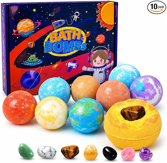 Bath Bombs for Kids with Surprise Toys Inside,Kids Bath Bomb Gift Set | Galaxy themed with Hidden Gemstones, Colorful Fizzing Sensory Bath Toys for Boys & Girls Ages 3-12, Birthday Gifts