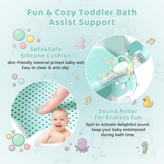 Baby Bath Seat for Babies 6 Months & Up, Non-Slip Toddler Bath Seat with Suction Cup, Safe and Comfortable Portable Infant Bathtub Chair for Bathroom, Bathtub Tub Sitting Up (Mint Green)