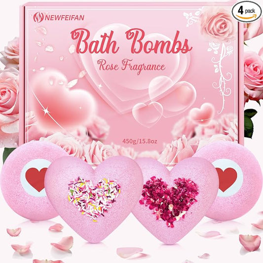 Bath Bombs for Women, Rose Essential Oil, XXL Gifts for Wife, Mom | Organic Handmade Christmas Bath Bomb, White Elephant Gifts for Adults Daughter Girlfriend Coworkers, stocking stuffers