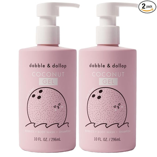 Dabble & Dollop Coconut Kids 3-in-1 Body Wash, Shampoo & Bubble Bath – Tear-Free, Gentle, Natural-Origin, Hypoallergenic and Safe for Sensitive Skin (10 fl oz, Pack of 2)