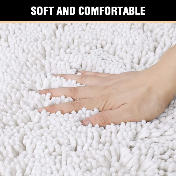 H.VERSAILTEX Pure White Bath Rug Super Soft Microfiber Non Slip Mat Absorption Shaggy Shower Rugs for Bathroom, Easy Care Machine Wash, 20 x 32 Inch