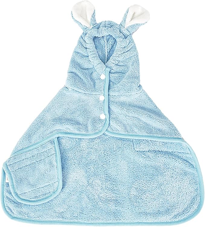 Pet Bathrobe for Dog Cat Absorbent Quick Drying Hooded Bath Towel | Adjustable Bath Robe for Pool Beach Cold Weather,Blue XL