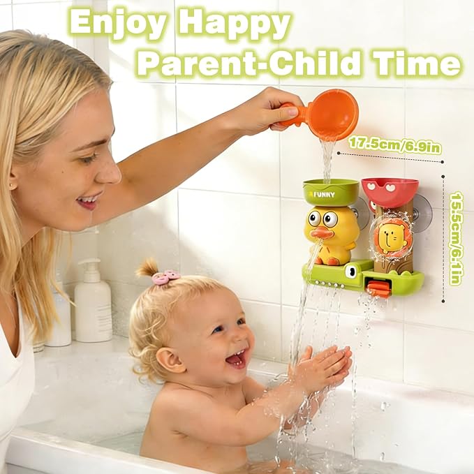 Bath Toys for Toddlers 1-3 with 3 Strong Suction Cups, Interactive Squirting Duck & Spinning Lion Water Toys for Bathtub Fun, Ideal Christmas Shower Gift for Boys & Girls 18M+