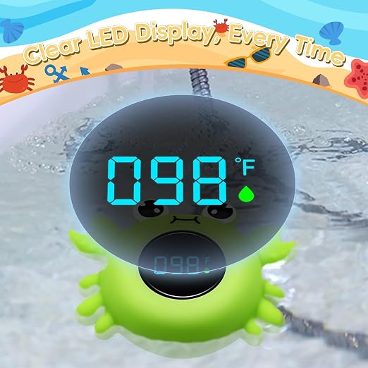 b&h Baby Bath Thermometer - Instant Read, Digital Water & Room Temp Reader, Safety Water Sensor for Infants, Color-Coded Alerts, Tub Temperature Monitor, Cute Floating Bath Toy, Crab (Green)