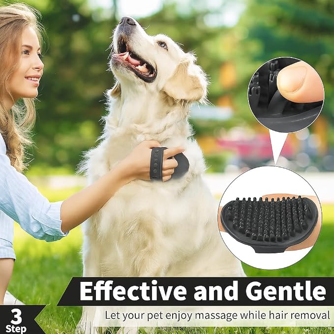 Silicone Pet Grooming Brush for Dogs & Cats – Soft Bath Brush, Gentle Deshedding & Massage Tool, Adjustable Hand Strap, Use Wet or Dry for Short & Long Hair Pets (Black)