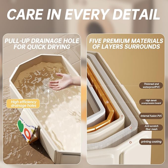 Foldable Kids Bathtub, Portable Baby Bathtub for Newborns to Toddlers, Collapsible Toddler Bath Tub for Shower & Travel, Infant Bath Tub with Non-Slip Base, Space Saving, White