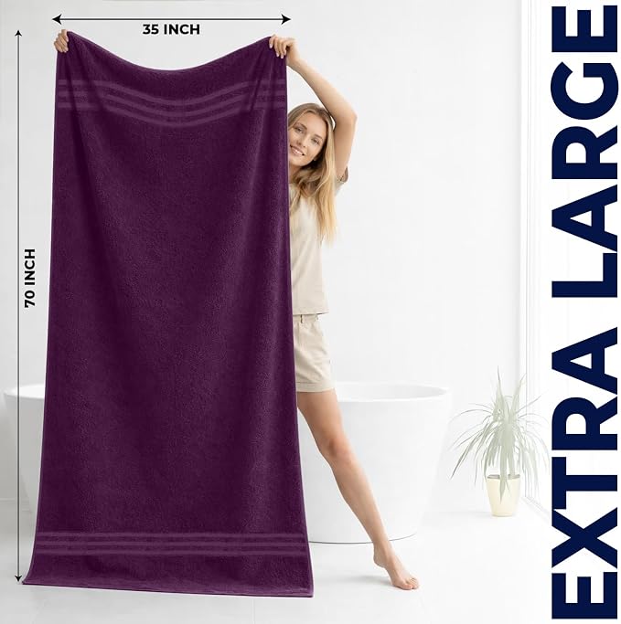 DAN RIVER 2 Pack Bath Sheets Extra Large 35x70, Large Bath Towels for Adults, XL Oversized Heavy Duty Towel Set, 600 GSM 100% Ring Spun Cotton, Soft Quick Dry, Purple Passion
