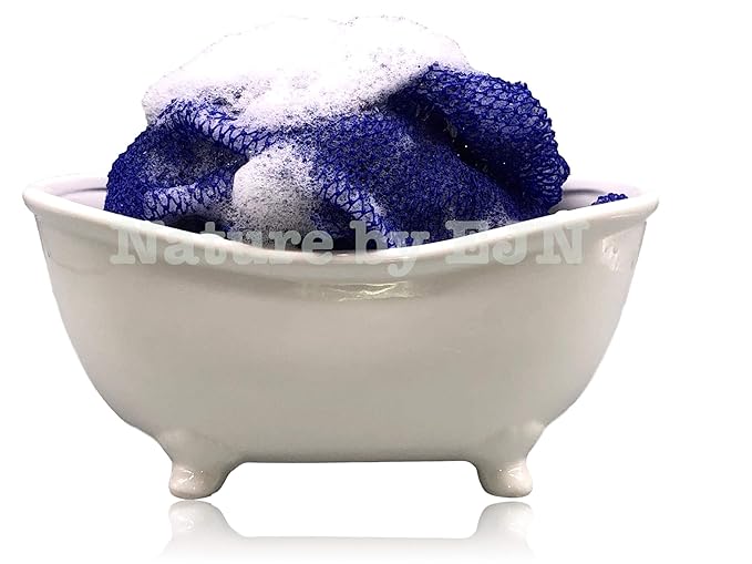 Net Bath Sponge, Customized N1 Weave, NKN Naturals, Long, Skin Exfoliation, African, Ghana, Porous, Stretches Horizontally to Approximately 49" (Shade of Blue)