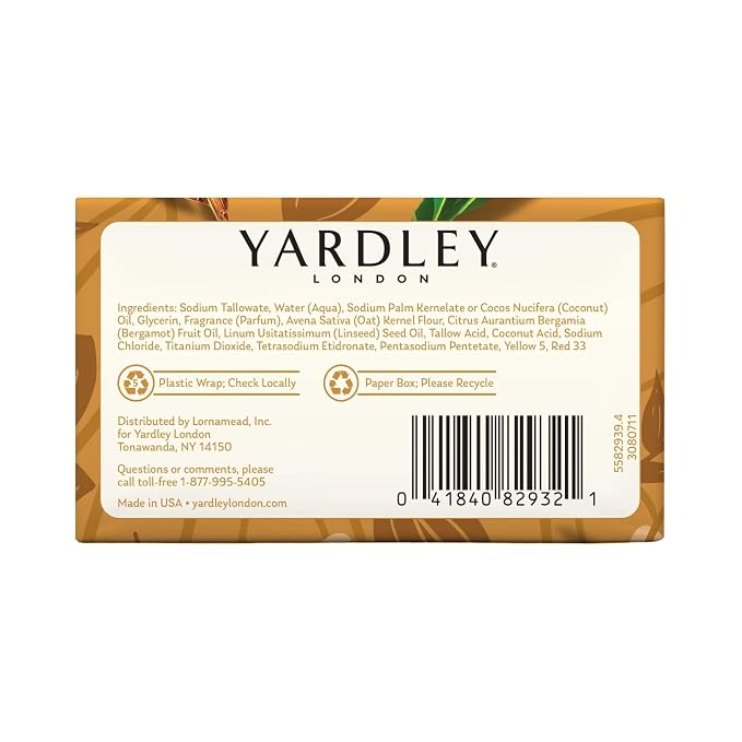 Yardley London Moisturizing Bar Oatmeal & Almond with Natural Oats 4.0 oz (Pack of 6)
