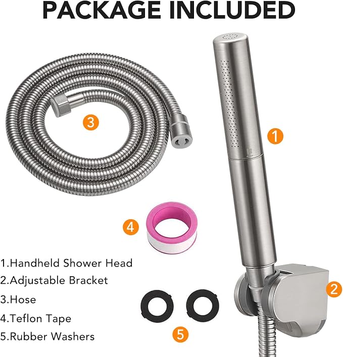 BESy Brass 2 In 1 Function Handheld Shower Head Set High Pressure 7 Inch Shower Head High Flow Hand Shower Wand with 59 Inch Hose, Bracket, Brushed Nickel