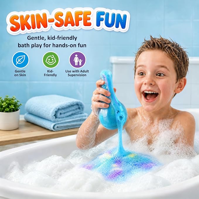Bubble Bath Potion Kit for Kids, 4 Pack Fizzing Bath Bombs with Colorful Foam, Magic Eruption Fun Science Bath Toys, Birthday Gifts for Boys Girls Ages 3-8
