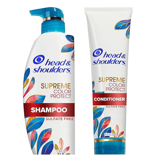 Head & Shoulders Anti-Dandruff Shampoo and Conditioner Set, Supreme Color Protect, 1% Pyrithione Zinc, Sulfate-Free, Argan Oil and Manuka Honey, 11.8 fl oz & 9.4 fl oz
