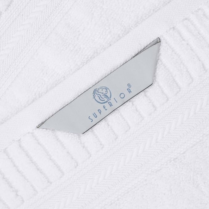 Superior Venice Zero Twist Cotton Medium Weight Towels, for Guest Bath, Bathroom, Shower, Spa, Plush Towels, Bath Essentials, Ribbed Textured Border, 6 Piece Assorted Towel Set, White