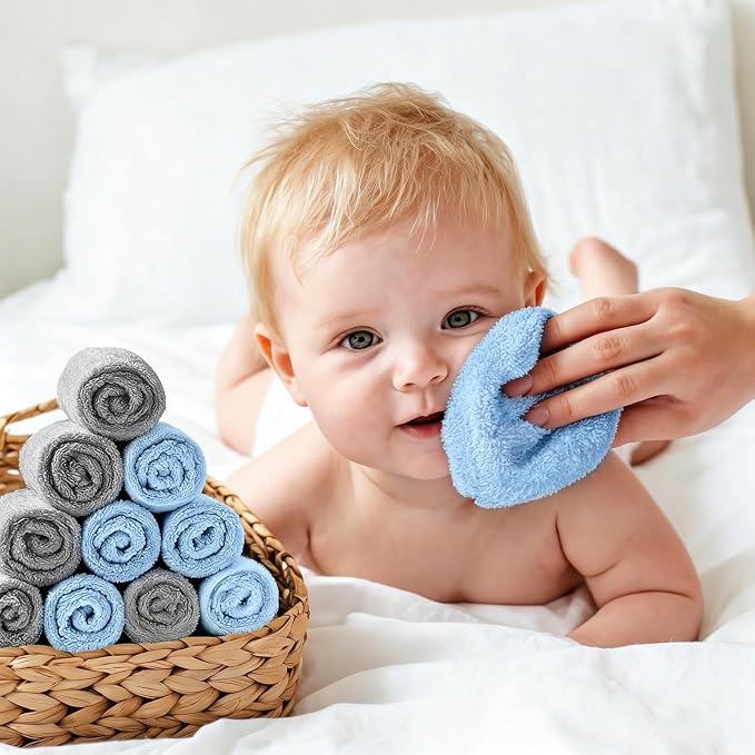 UNIMADE Baby Washcloths, 20 Pack Microfiber Coral Fleece Wash Cloths, Extra Absorbent Baby Towels for Newborns, Infants and Toddlers, Gentle on Sensitive Skin for Face and Body - 7" × 9", Blue&Grey