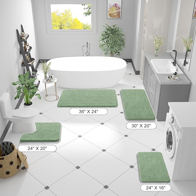 OLANLY Large Bathroom Rugs 47x32, Extra Soft Absorbent Chenille Bath Rugs, Rubber Backing Quick Dry, Machine Washable Bath Mats for Bathroom Floor, Tub and Shower, Home Decor Accessories, Sage Green