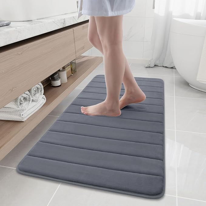 Buganda Memory Foam Bath Mat, 47" x 20", Ultra Soft Bathroom Rugs, Water Absorbent and Machine Washable Bath Rug Runner for Bathroom, Shower, and Tub, Dark Grey