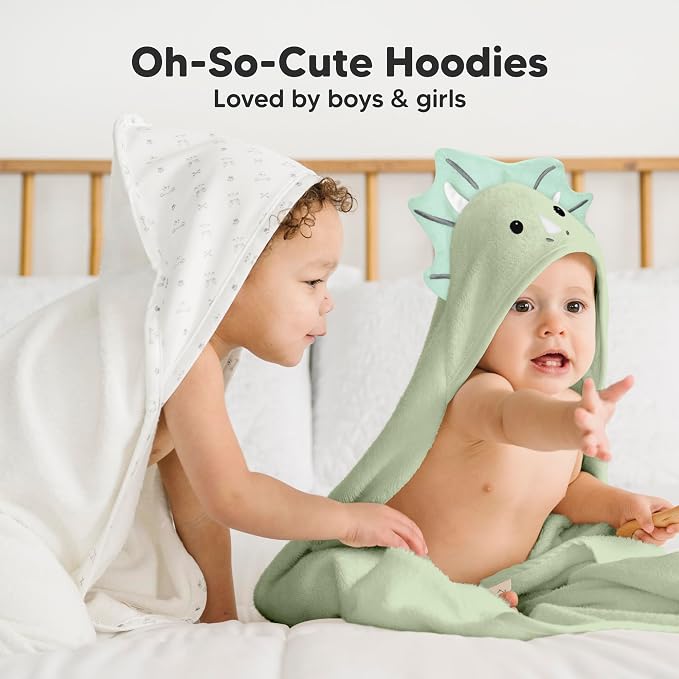 KeaBabies Hooded Baby Towel for Newborn Baby Bath Towels(Triceratops,30x30) | Viscose Derived from Bamboo, Large Baby Towels with Hood, Boys, Girls, Toddler, Soft Absorbent Baby Bath Essentials
