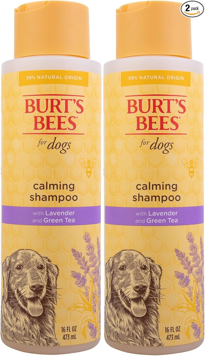 Burt's Bees for Pets Calming Dog Shampoo with Lavender and Green Tea, 95% Natural Origin, pH Balanced, No Sulfates, Soothing Lavender Scent, for All Dog Breeds, 16 Fl Oz - 2 Pack