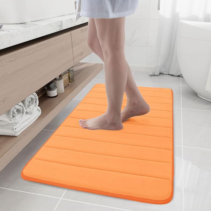 Buganda Memory Foam Bath Mat, 44" x 24", Ultra Soft Bathroom Rugs, Water Absorbent and Machine Washable Bath Rug Runner for Bathroom, Shower, and Tub, Orange