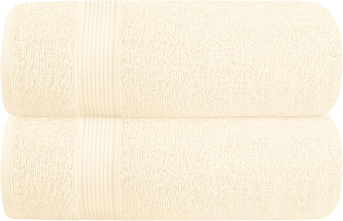 Belizzi Home Cotton 2 Pack Oversized Bath Towel Set 28x55 inches, Large Bath Towels, Ultra Absorbant Compact Quickdry & Lightweight Towel, Ideal for Gym Travel Camp Pool - Ivory