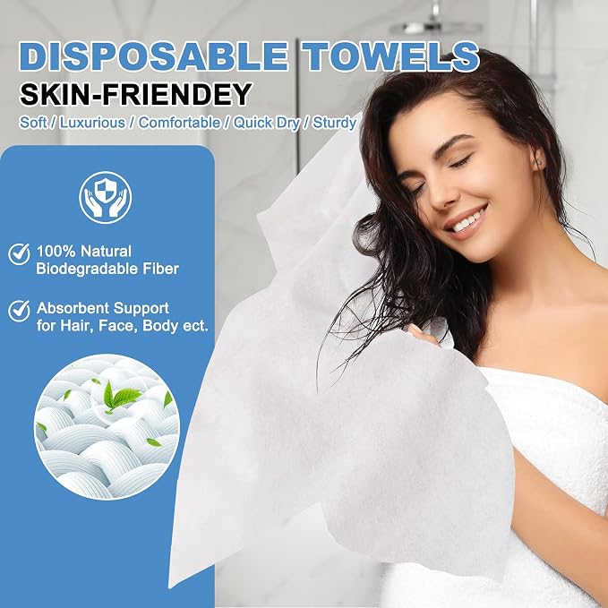Disposable Towels 100 Count, 32"x16" Ultra Absorbent & Soft Disposable Body Towels, Single-Use Cleaning Towels, Suitable for Home, Salon, Travel, Comping, Gym, Pet, Bulk Towel