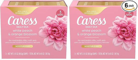 Caress Beauty Bar Soap For Noticeably Silky Soft Skin Daily Silk Extract and Floral Oil Essence 3.15 oz,(Pack of 6)
