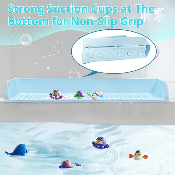 Bathtub Splash Guard for Kids – Silicone Bath Tub Splash Guard with Suction Cups, Play Shelf & Toy Holder, Fun Bath Time for Toddlers Baby (Green)