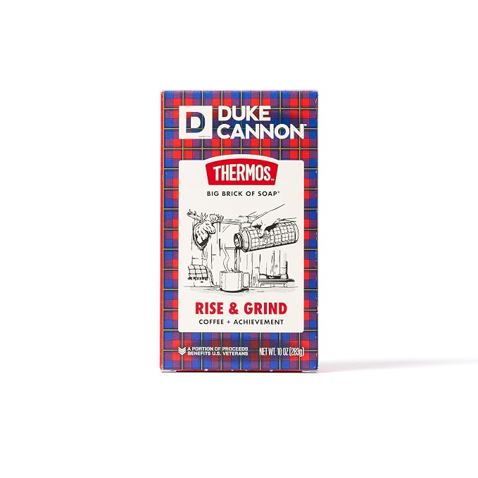 Duke Cannon Supply Co. x THERMOS Rise & Grind Big Brick of Soap for Men - 10 oz - Coffee + Achievement Scent - Triple-Milled Men's Bar Soap - Deep-Cleansing Bath Bar