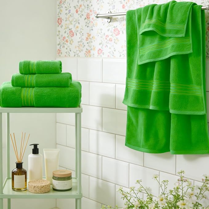 COZYART Kelly Green Bath Towels for Bathroom 6 Pcs, Turkish Cotton Bath Towel Set Super Soft Highly Absorbent Durable 650 GSM Shower Towels for Daily Use