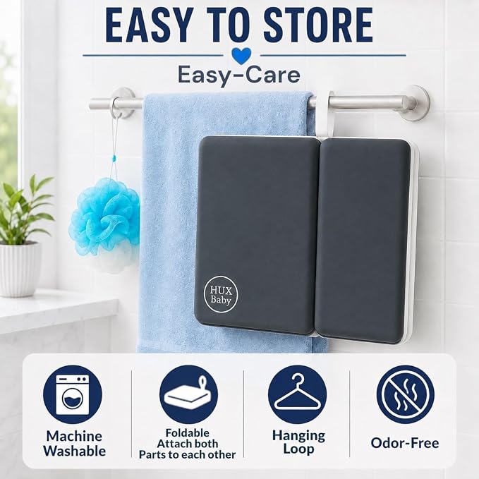 Comfortable Baby Bath Kneeler and Elbow Rest Pad Set, Non-Slip Bathtub Kneeling Pad for Bathing Baby, Bath Tub Cushion Mat, Elbow Pads, Toy Organizer Storage Pockets, Strong Suction Cups (Dark Gray)