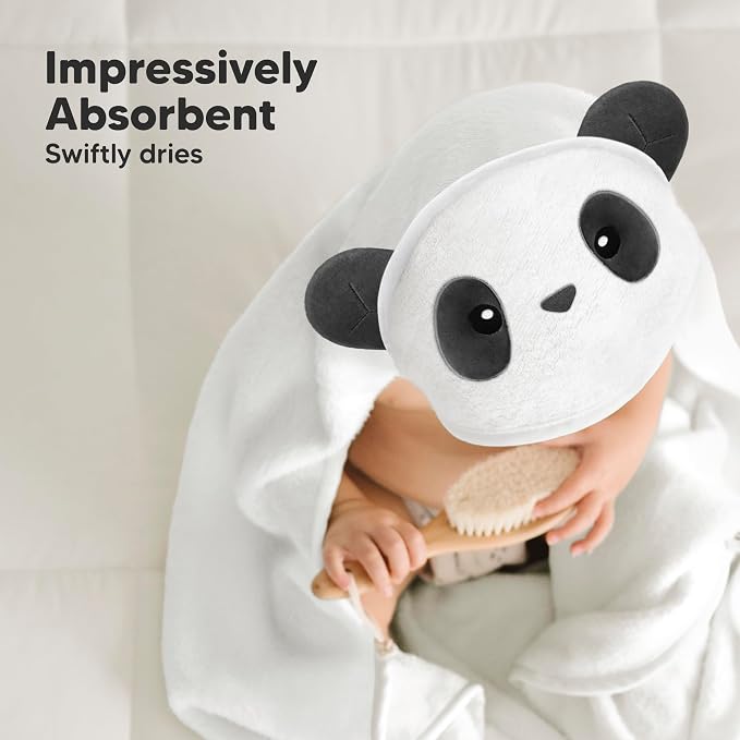 KeaBabies Hooded Baby Towel for Newborn, Baby Bath Towels (Panda, Regular) | Viscose Derived from Bamboo, Large Baby Towels with Hood, Boys, Girls, Toddler, Soft Absorbent Baby Bath Essentials