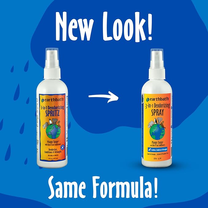 earthbath, Mango Tango 3-in-1 Dog & Puppy Deodorizing Spritz - Dog Odor Eliminator for Strong Odor, Cruelty-Free Dog Cologne, Dog Wash Spray, Made in USA, Dog Bathing Supplies - 8 Oz (1 Pack)