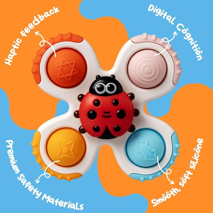 Full Silicone Bath Toys|Suction Spinners Baby Airplane Travel Essentials Fidget Spinners for Kids|Fridge Magnets for Toddlers 1-3|Insect Pop Relieves Crying|Safe Window Play Gifts