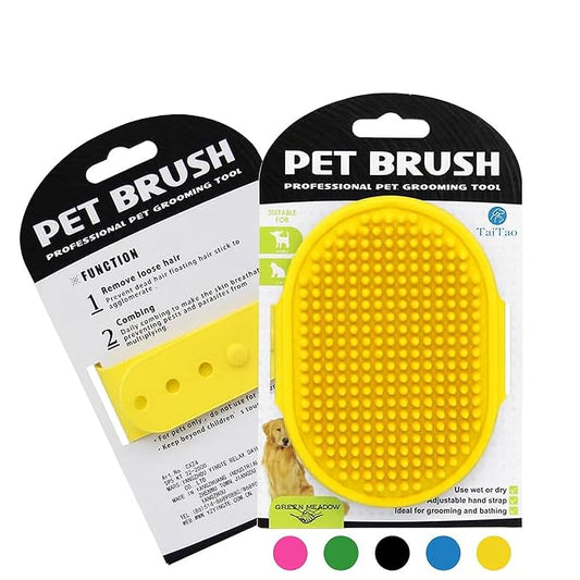 Silicone Pet Grooming Brush for Dogs & Cats – Soft Bath Brush, Gentle Deshedding & Massage Tool, Adjustable Hand Strap, Use Wet or Dry for Short & Long Hair Pets (Yellow)