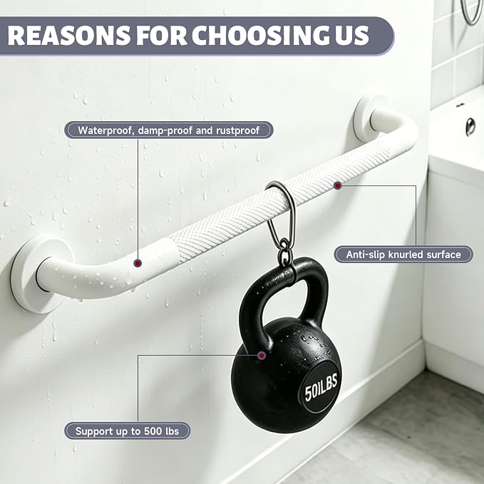 36 Inch Shower Grab Bar 1.25" Dia, 2 Pack White Anti Slip Bathroom Grab Bar, 304 Stainless Steel Knurled Handicap Grab Bars, Safety Support Handrail,Bath Shower Handle for Elderly Injury Senior