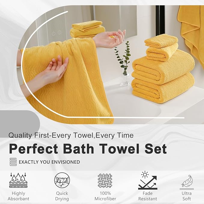 4 Piece Extra Large Bath Towel 35"x70" Oversized Bath Sheet Bath Towel Set for Bathroom Ultra Soft Cozy Highly Absorbent Quick Dry Bathroom Towel for Spa Gym Hotel,Shower Towel for Daily Use,Yellow