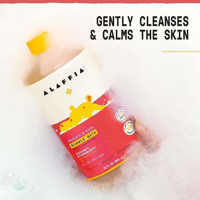 Alaffia Bubble Bath for Babies & Kids, Coconut Strawberry 2-Pack – Long-Lasting, Moisture-Rich Bubbles with Coconut Oil, 32 Fl Oz Ea