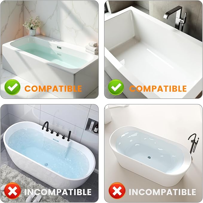 Silicone Bathtub Splash Guard with Strong Suction Cups, Bath Toy Holder & Water Spill Protector for Kids, No-Mess Play Shelf Organizer, Toddler Bath Essentials (White)