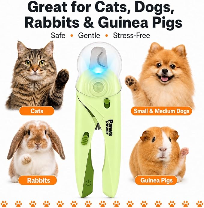Cat Nail Clipper & Small Dog Nail Clippers with LED Light - Illuminates Nails & Bloodline for Safe, Easy Trimming - Extra Sharp, Avoid Over-Cutting - Essential Cat Supplies, Green