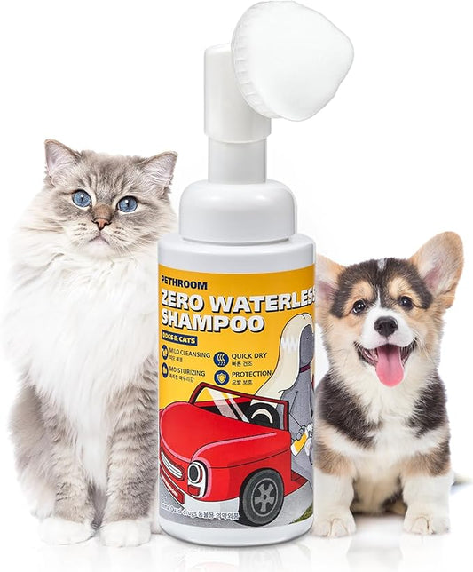 [PETHROOM] Zero Waterless Shampoo Foaming No-Rinse Dog Paw Wash | Quick-Dry & Deodorizing | Silicone Bristle Brush | Moisturizing & Hypoallergenic | Paw Cleaner for Dogs & Cats (2.87 fl oz.)