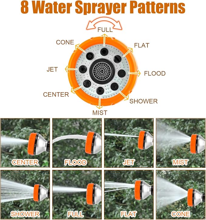 8 in 1 Garden Hose Nozzle Sprayer, Upgrade Dog Wash Hose Attachment with 3.5OZ/100CC Soap Dispenser Bottle and Dog Shower Brush, Ideal for Watering Flowers, Car Washing, Dog and Horse Bathing
