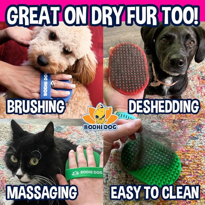 Bodhi Dog Shampoo Brush - Pet Grooming & Bath Supplies for Dogs and Cats - Bath Brush for Long & Short Hair - Premium Scrubber for Shower, Showerhead, Sprayer & Bathing (One Pack, Pink)