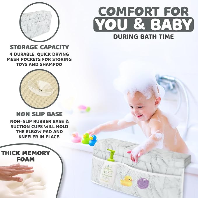 Bath Kneeler & Elbow Kneeling Rest Pad Set for Baby Washing Baths Gift Set | Includes Sponges Duckies Cloths & More! Perfect Set for Bath Time - Baby Shower and Birthday Gifts Necessity & Essentials