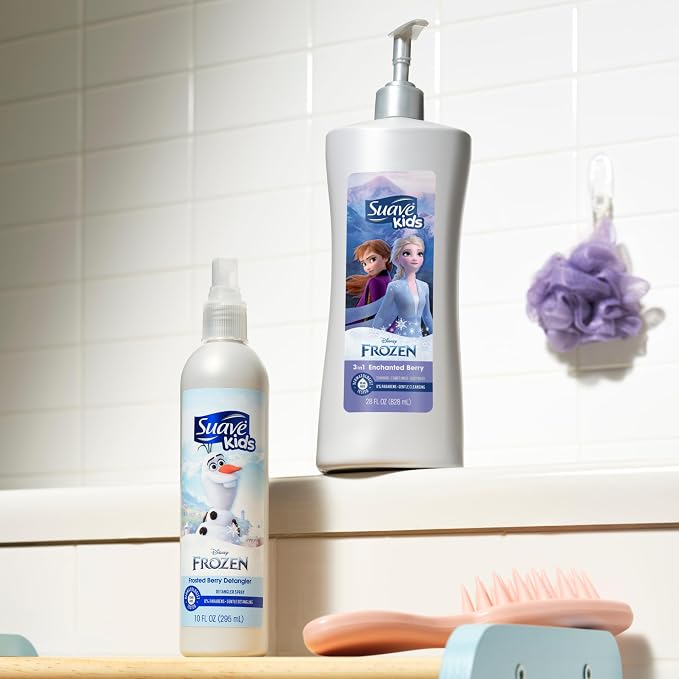 Suave Kids 3 in 1 Enchanted Berry Shampoo, Conditioner, & Body Wash,Dermatologist Tested and Tear-free 28 Oz, (Pack of 4) Packaging may vary