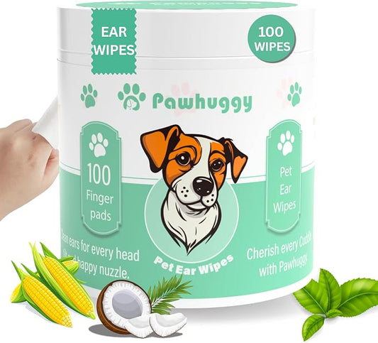 Dog Ear Cleaner – Dog Ear Wipes 100 Count – Ear Wipes for Dogs & Cats – Cat Ear Cleaner Finger Wipes – Pet Ear Wipes to Remove Wax & Relieve Itching – Coconut Scent
